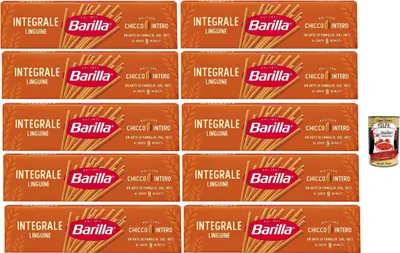 Produktbild von Barilla Integrale Linguine – Vollkorn Hartweizennudeln – 100% Vollkorn, ballaststoffreich – Kochzeit al dente 9 Min – perfekte Bandform für Saucen & Pesto – 10 x [500 g] + Italian Gourmet polpa 400g