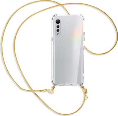 Produktbild von Handykette Backcover-Schutzhülle mit Band (Metall goldfarben) für LG Velvet - goldfarbene Kette Snake