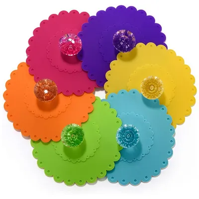 Produktbild von Silikon Becherdeckel 10,5 cm bunte Diamanten wiederverwendbar staubdicht Glasdeckel für Tassen Becher und Trinkgläser