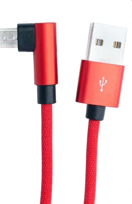 Produktbild von SYSTEM-S USB 2.0 Kabel 100 cm Micro Stecker zu 2.0 A Stecker Winkel geflochten in Rot
