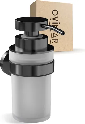 Produktbild von ovimar Seifenspender Veotind Gunmetal | mit Wandmontage zum Bohren | aus Edelstahl und Glas | extra große Öffnung leicht wiederbefüllbar | für Bad oder Küche | Desinfektionsmittelspender