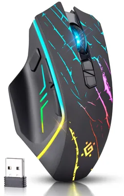 Imagen del producto de Ratón inalámbrico para juegos, sin cables, con iluminación RGB, 3200 DPI, botón "FIRE", 5 botones y batería recargable de 120 horas, con carga a través de USB-C, compatible con PC y portátiles Windows y macOS