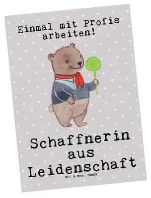 Produktbild von Mr. & Mrs. Panda Postkarte Schaffnerin Leidenschaft - Grau Pastell - Geschenk, Postkarten, Ansichtskarten, Fotokarte, Grußkarte, Ansichtskarte