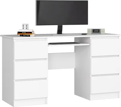 Produktbild von Akord Schreibtisch Mit 6 Schubladen Weiß 135X50X77 Cm
