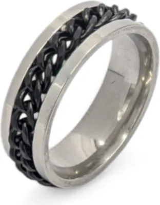 Obrázek produktu pro Antistresový prsten s otočným řetízkem, černý nebo stříbrný Anxiety Ring Black US 8