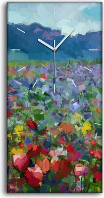 Produktbild von Küche Wohnzimmer Wand Leinwand Uhr 30x60 Malen Wiesen Blumen Bunte Natur - weiße Hände