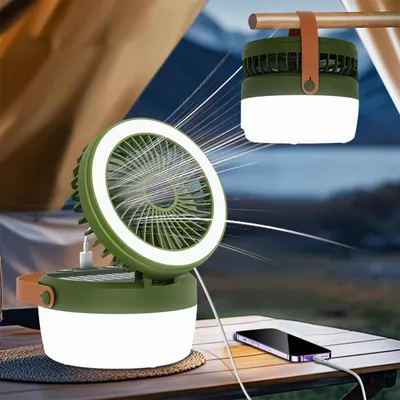 Produktbild von LED Campinglampe Solar, Camping Laternen Dimmbar Mit Lüfter 4 Leuchtmodi | 3 Windgeschwindigkeiten für Camping, Abenteuer, Angeln, Blackout