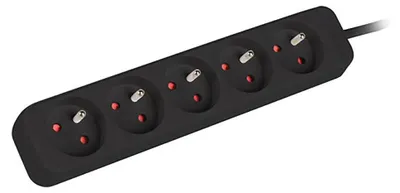 Produktbild von Lanberg PS0-05E-0150-BK, 1,5 m, Drinnen, Typ E, Schwarz, 5 AC-Ausgänge, 10 A