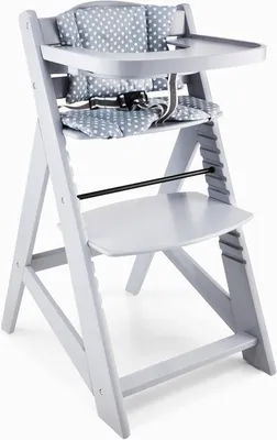 Immagine prodotto di Seggiolone in legno - Sedia da tavolo per bambini - Per mangiare insieme - Regolabile, cresce con il bambino - Altezza 80 cm - Grigio