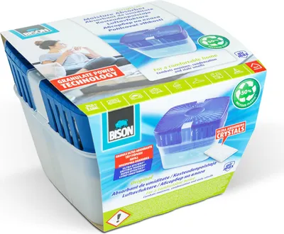 Produktbild von Bison AirMax Luftentfeuchter für Haus und Keller - Luftentfeuchter - Nachfüllbarer Luftentfeuchter gegen Kondensation und Schimmel - Feuchtigkeitskontrolle im Haushalt - 450 g (±30 m³) 1 Stück [B01473]