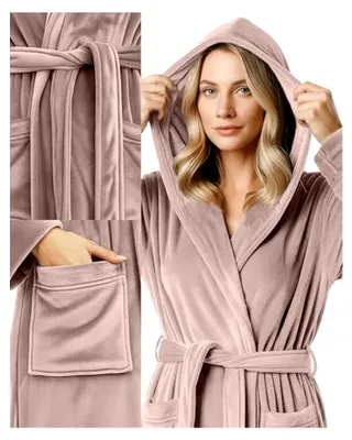 Produktbild von Damen-Bademantel mit Kapuze aus Plüsch-Fleece, langer und weicher Bademantel