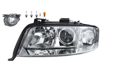 Imagen del producto de Faro delantero compatible con Audi A6 4B, modelo de 08/01 a 01/05, con bombillas H7, luz antiniebla y luz de posición. Referencias: 4B0941003BJ, 4B0941699C. Marca: Johns