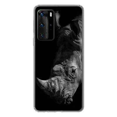Produktbild von MuchoWow® Handyhülle Schutzhülle Hülle für Huawei P40 Pro Nahaufnahme eines Nashorns auf schwarzem Hintergrund Silikon Softcase Handy Hülle - Schutz