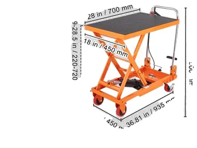 Produktbild von Hydraulischer Hubtischwagen, Tragfähigkeit von 330/500lbs, rutschfeste Unterlage, Orange 330lbs