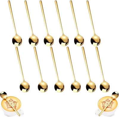 Produktbild von Unyqoos® 12er-Set goldene Kaffeelöffel – 13 cm Edelstahl, spiegelpoliert, ergonomischer Griff, ideal für Kaffee, Tee & Desserts