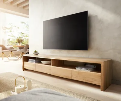 Produktbild von DELIFE Lowboard Live-Edge 230 cm Eiche Natur 4 Schübe Massiv Baumkante
