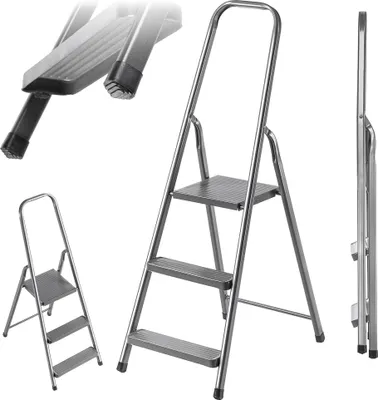Obrázok produktu pre Oceľový rebrík - rebrík s plošinou - 3 stupne - nosnosť 125 kg