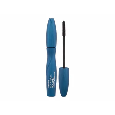 A blue mascara tube with the wand extended, shown against a white background.