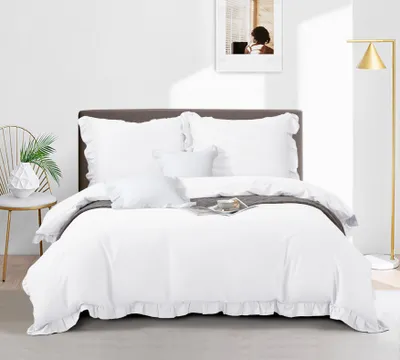 Produktbild von Weiße Bettwäsche Ruffy Premium 100 % Baumwolle 160 x 200 + 2 Kissenbezüge mit Volant
