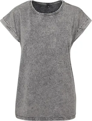 Produktbild von Build Your Brand BY053 | Damen Acid Washed Extended Shoulder Tee - Farbe: Grey Black - Größe: XXL
