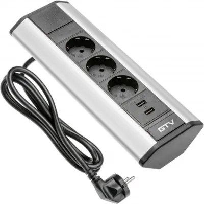 Produktbild von GTV Tischsteckdose 3x Schuko, 2x USB 2,1A 5V Silber