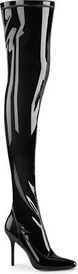 A single black high-heeled boot shown from the side.
