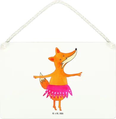 Produktbild von Mr. & Mrs. Panda Schild Fuchs Ballerina DIN A4 - Weiß - Geschenk, Tanzen, Ballett, Einladung, Deko Wandbild, Türschild, Wandschild, Holzschild, wandtafel, Geburtstag