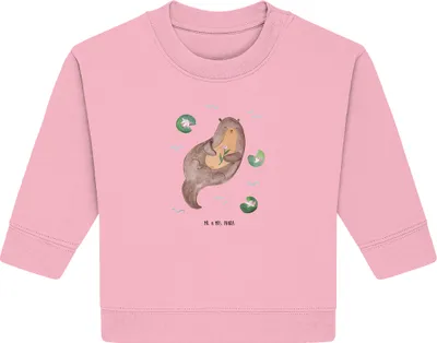 Produktbild von Mr. & Mrs. Panda Organic Baby Pullover Otter Seerose 12. - 18. Monat - Baumwolle Pink - Geschenk, Wasser, Bullover, glücklich, Fluss, Seeotter