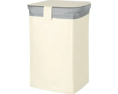 A cream-colored laundry basket with a gray lid and trim, shown against a white background.