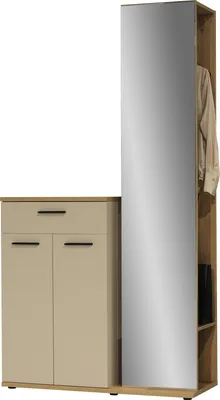 Produktbild von Garderobenkombination 2-teilig - 105 x 198 cm - Artisan Eiche Nachbildung - Cashmereweiß - mit Spiegel