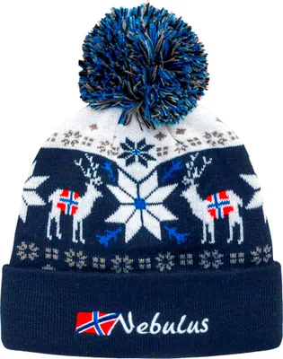 Productafbeelding van Nebulus Muts INVERNO, met Noors patroon, met pompon, model P5973 - Uni, marineblauw-wit, one size