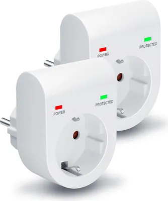 Produktbild von Arendo Steckdose Schuko Überspannungsschutzadapter, LED, Kindersicherung, 3500W, 6-St., IP20, integrierter Berührungsschutz, belastbar bis 16 A, LED-Anzeige
