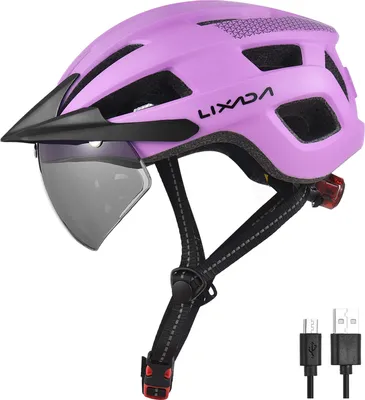Produktbild von Fahrradhelm mit Windschutzscheibe und Sonnenblende, wiederaufladbares Ruecklicht, verstellbarer Fahrradhelm fuer Sicherheit und Schutz