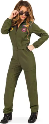 Kampfpilotin Kostüm Eva Militär für Damen Gr. 36- 42 Jumpsuit grün ilivgrün Uniform Paarkostüm Fasching Karneval Mottoparty Militär Fliegeruniform