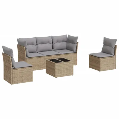 Produktbild von 6-tlg. Garten-Sofagarnitur mit Kissen Beige Poly Rattan
