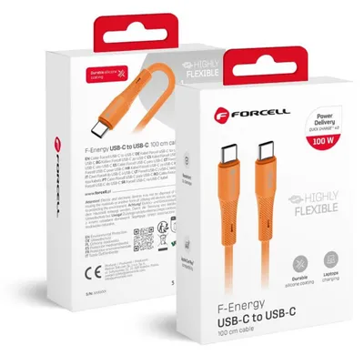 Produktbild von Forcell USB C Kabel 100W PD 5A Schnellladekabel Silikon 1m QC4.0 Orange