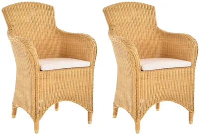 Produktbild von KRINES HOME 2er Set Esszimmersessel Rattan Esszimmerstuhl mit Armlehne Rattansessel Korbstuhl Esszimmer Sessel (Honig)