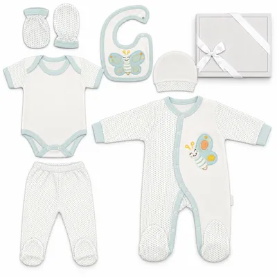 Produktbild von Blue Eyes Baby Geschenk Set 6-teilig, 100% Baumwolle, , geborenen Erstausstattung 0–4 Monate, Grün