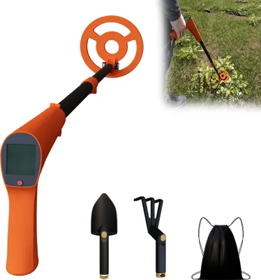Produktbild von UISEBRT Metalldetektor in Orange für Kinder - Mit LCD-Display & wasserfester Spule & Lang Handgriff - Inkl. vollständigem Ausgrabungsset (Schaufel+Kralle+Tasche)
