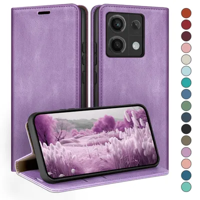 Produktbild von HUOUH für Xiaomi Redmi Note 13 4G Hülle mit RFID Schutzhülle aus Lederhülle Handyhülle,Kartenfach Leder ständer Handy hülle,360 Grad Schutz Cover für Redmi Note 13 Klapphülle Wallet Case Flieder Lila
