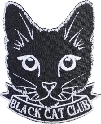 Produktbild von Gestickter Aufnäher 'Black cat club' zum Aufbügeln, Schwarz, 8 x 8,5 cm