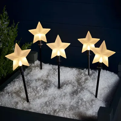 Produktbild von Lights4fun 5er Set Sterne Stableuchten Weihnachtsbeleuchtung außen Batteriebetrieb