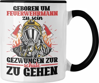 Produktbild von Trendation - Feuerwehr Tasse Sohn Jungs Geschenke Zubehör Lustig Kinder Geburtstag Gezwungen Zur Schule (Schwarz)