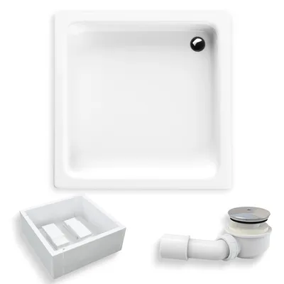 Zdjęcie produktu dla Brodzik Prysznicowy Kwadratowy 80x80x26 z Nośnikiem Styropianowym, Akrylowy, Gładki | w zestawie - Syfon odpływ ⌀50 mm + nogi (stelaż) | BADLAND ZEFIR