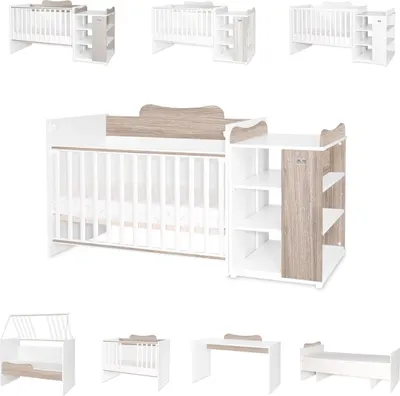Produktbild von Lorelli Babybett Multi, Jugendbett, Schreibtisch, Wickeltisch, mehrfach umbaubar hellbraun