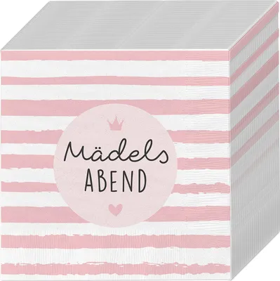 Produktbild von Servietten 'Mädelsabend' 80er Set 33x33cm 3-lagig Papierserviette rosa weiß stoffähnlich Tuch Tischdeko