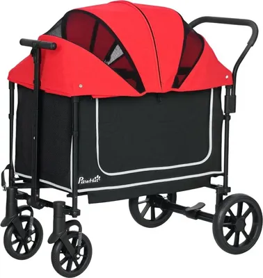 Immagine prodotto di Fortuna Lai Carrello per cani Buggy pieghevole per cani e gatti fino a 30 kg 110 x 65 x 102 cm Rosso