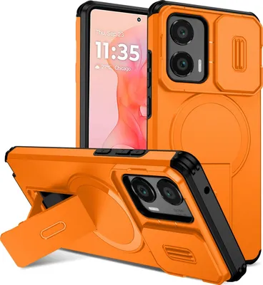 Produktbild von Magnetisch Hülle für Motorola Moto G Stylus 2024, Dual Layer Stoßfest Handyhülle mit Dia Kameraschutz, Verstellbarem Ständer Orange