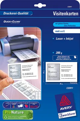 Image de Cartes de visite AVERY Zweckform Quick & Clean, blanc, 200 g/qm