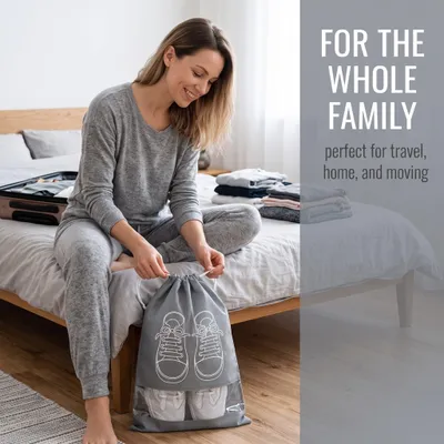 Imagen del producto de 6 bolsas para zapatos con cordón, 4 grandes y 2 medianas, de tela no tejida, color gris, para guardar zapatos